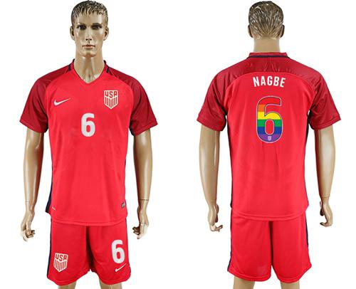 USA #6 Nagbe Red Rainbow Soccer Country Jersey